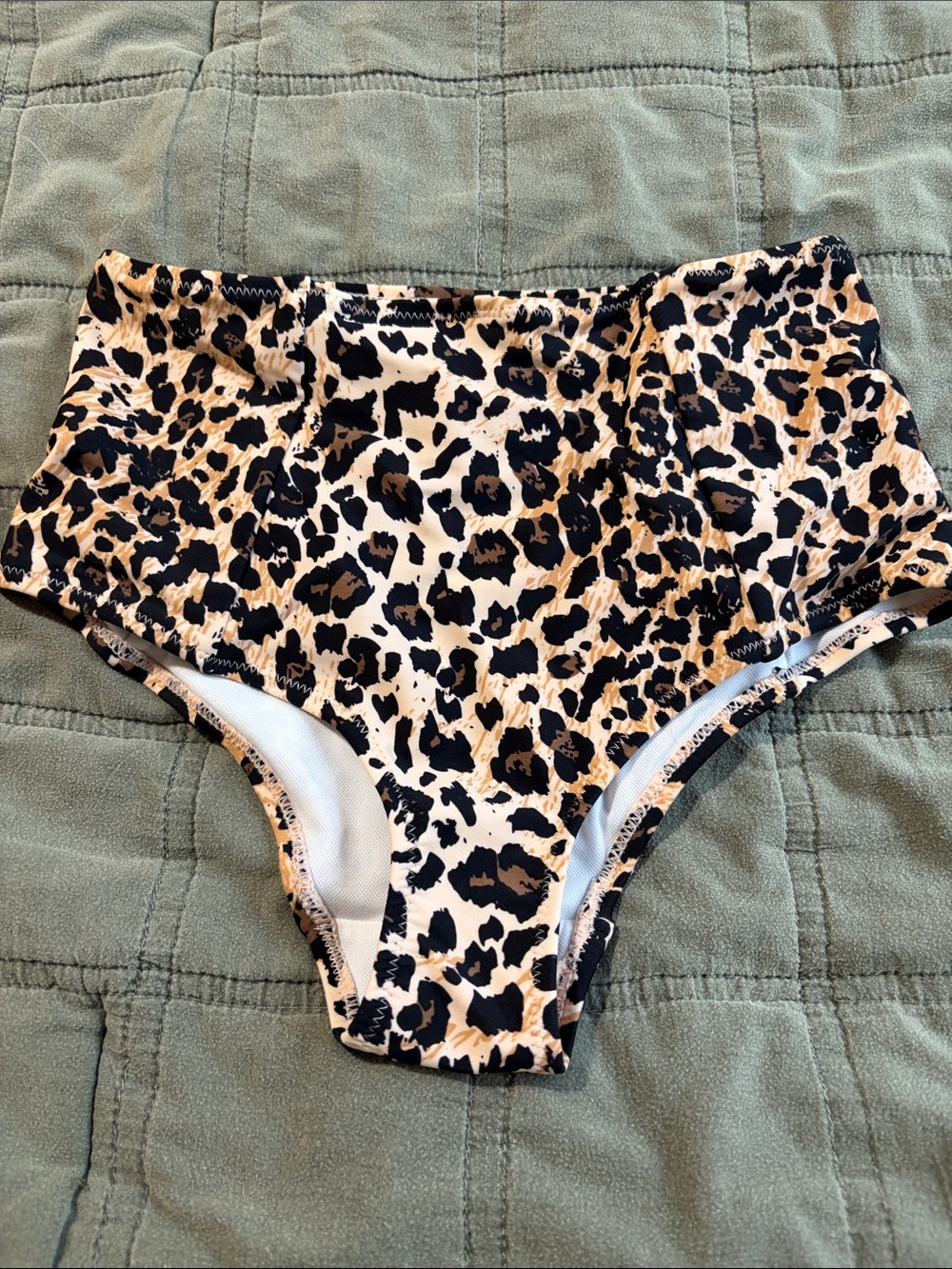 Bluenotes Leopard Print High-Waist Swim Bottoms - Black & Tan